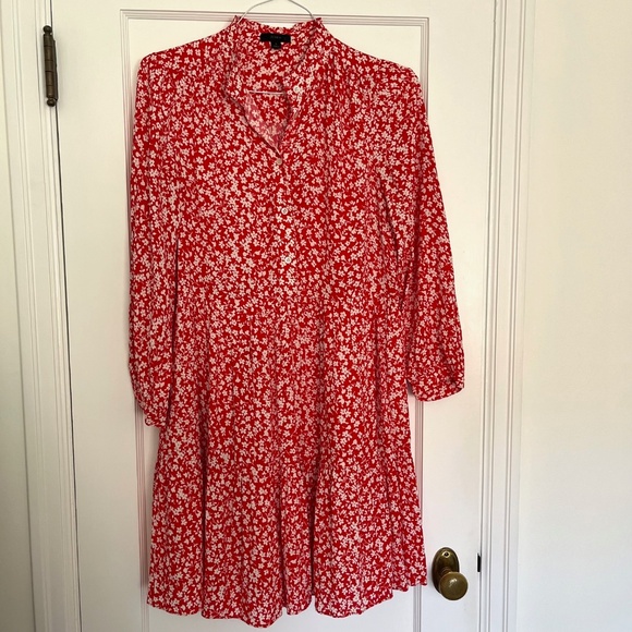J. Crew Dresses & Skirts - Like new! J Crew Red Floral Tiered Shirt Dress | Size Small